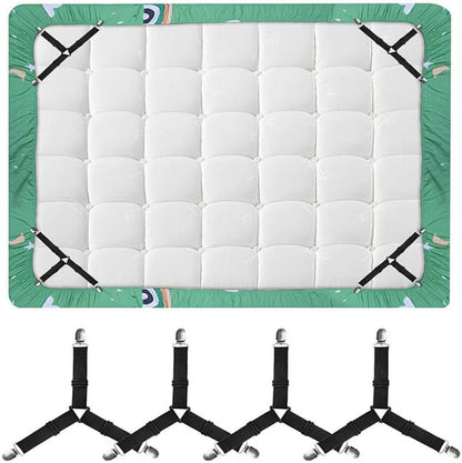 RZJZGZ 4Pcs Bed Fitted Sheet Straps Clips Adjustable Crisscross Sheets Clip | Holder Fasteners Suspenders for Mattress Cushion Cribs Elastic Sheet Strap Fitted Sheet Corner Holder (White)