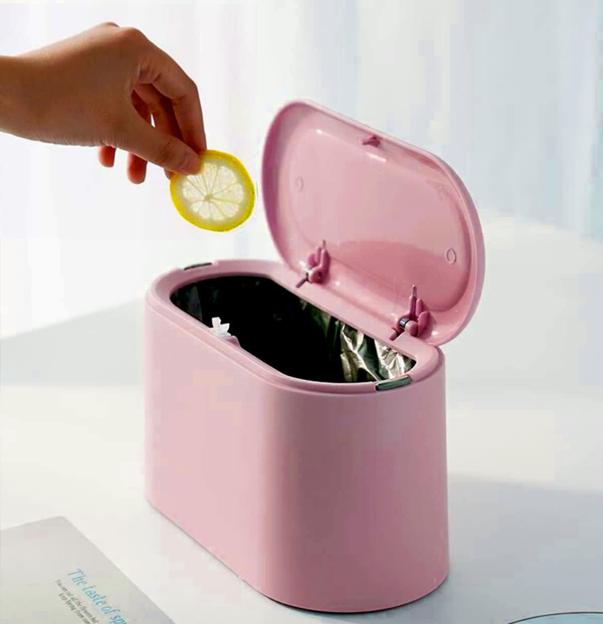 LTWQLing Mini Trash Can with Lid - Removable Small Garbage Can, Tiny Plastic Trash Bin, Pop Up Countertop Wastebasket, Counter Garbage Lint Bin for Bathroom,Office,Kitchen,Desk,Coffee Table(White)