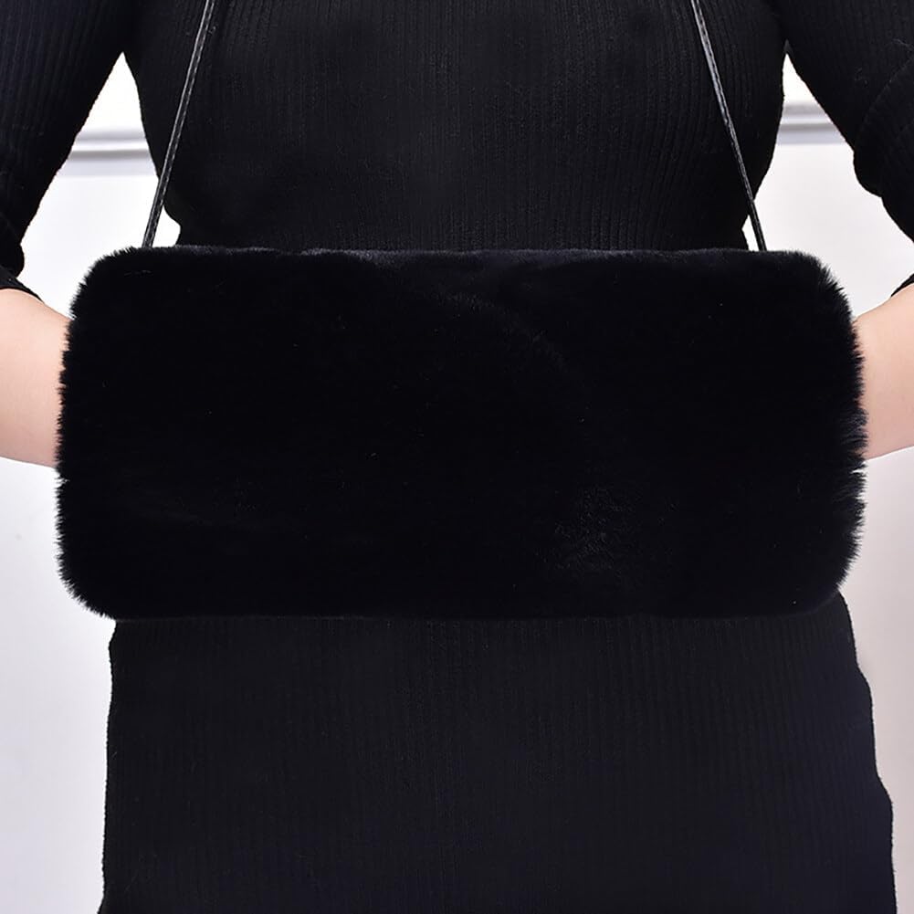 Faux Fur Hand Muffs for Women Winter Warm Arm Hand Warmer Gloves Arms Warmer Fluffy Warm Faux Fur Muffs with Strap