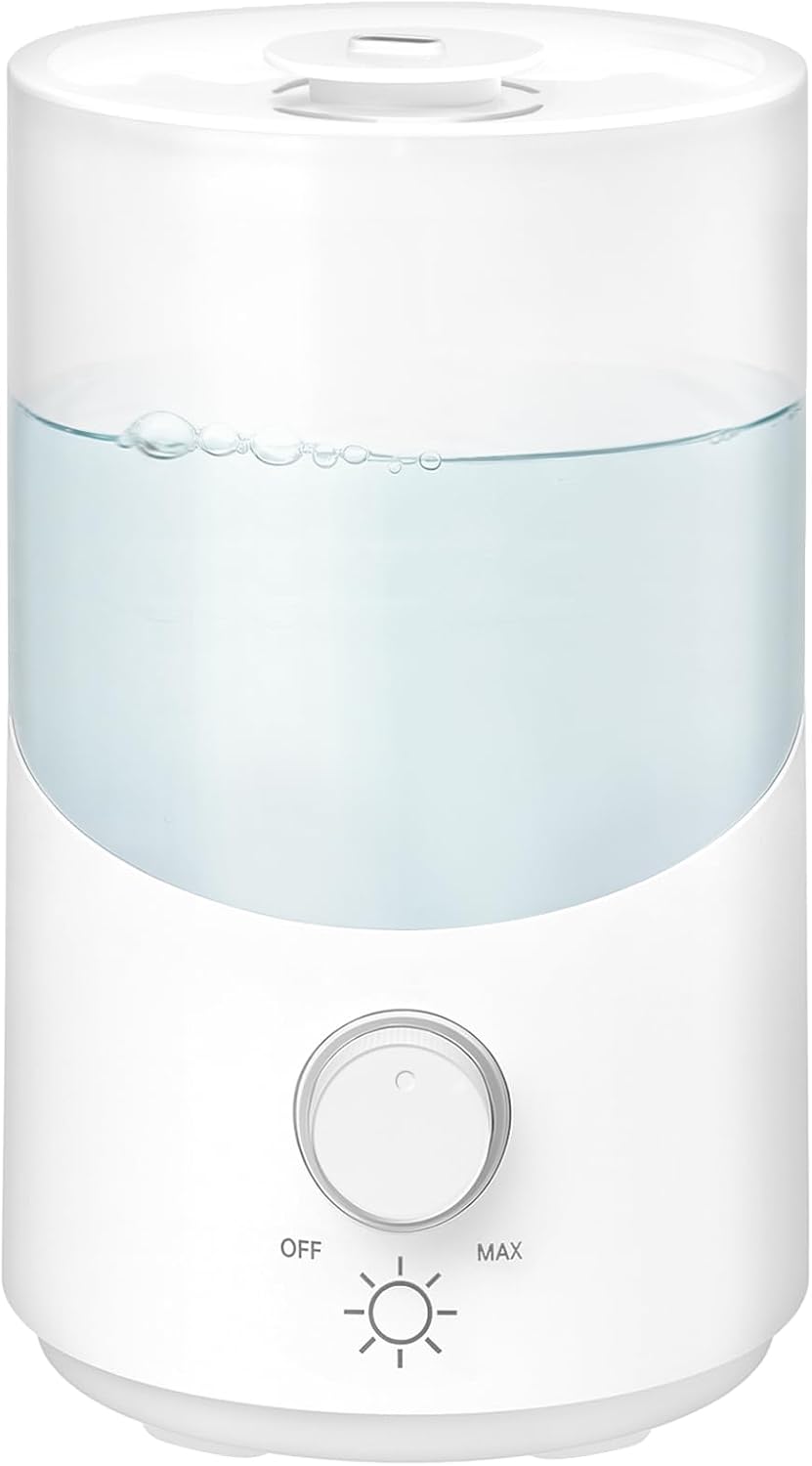 Cool Mist Humidifier for Bedroom, 3L Top Fill Ultrasonic Air Humidifier with Adjustable Knob Control, Quiet Operation, Auto Shut-Off, BPA-Free for Home, Baby, Office, Plants 3L