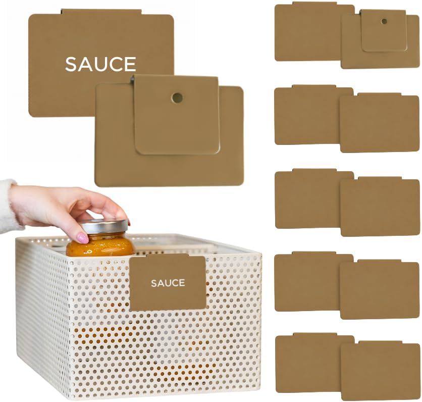 Storage Bin Label Holders Clip-On – 10 Pack Metal Basket Labels for Pantry, Baskets, Shelves & Organization Bins, 3.5” x 2.5