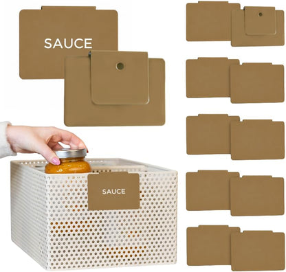 Storage Bin Label Holders Clip-On – 10 Pack Metal Basket Labels for Pantry, Baskets, Shelves & Organization Bins, 3.5” x 2.5