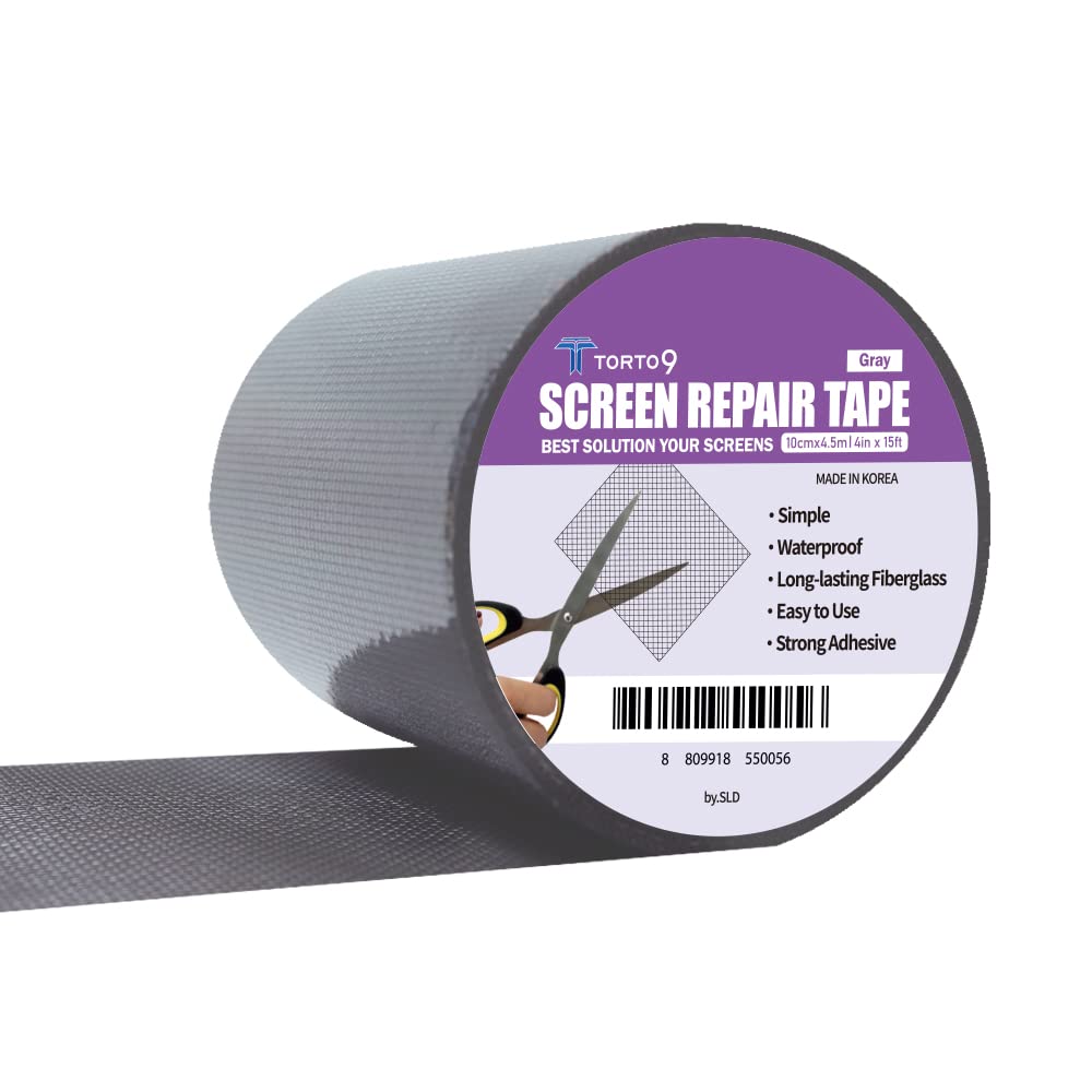 TORTO9 Window Screen Repair Kit, 3-Layer Strong Adhesive & Waterproof Tape Fiberglass Covering mesh (Gray, 2 Inch x 6.5 FT)