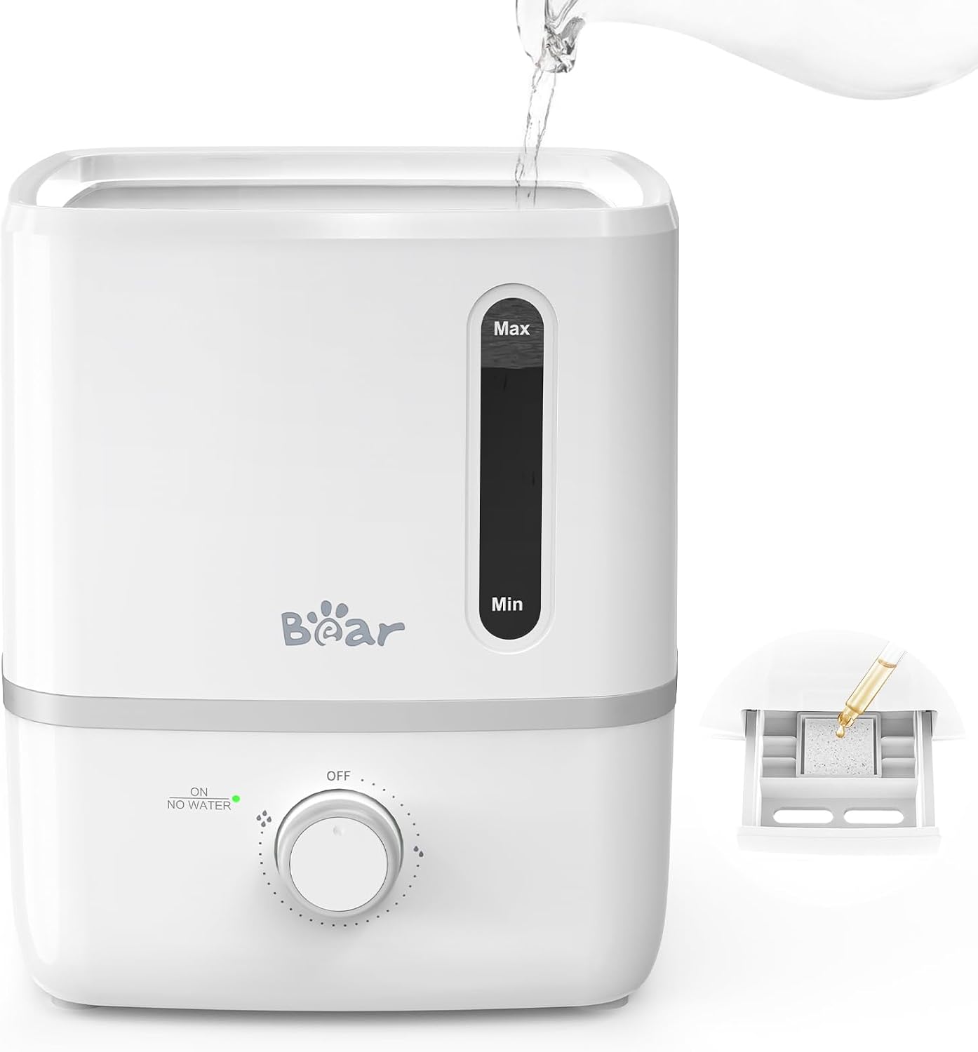 Bear 2.5L Cool Mist Humidifier & Oil Diffuser for Bedroom, White | Quiet & Rapid Mist for Whole-house Use with Adjustable Output and Auto Shut-off