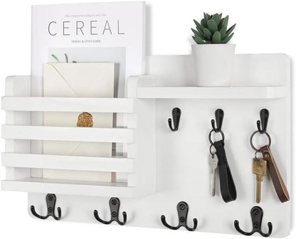 Nekon Mail Holder for Wall, 16.8 Inch Mail Organizer, Black | 16.8Inch x 10Inch x 3.2Inch, Hallway Farmhouse Decor, Storage Racks with Floating Shelf and Flush Mount Hardware