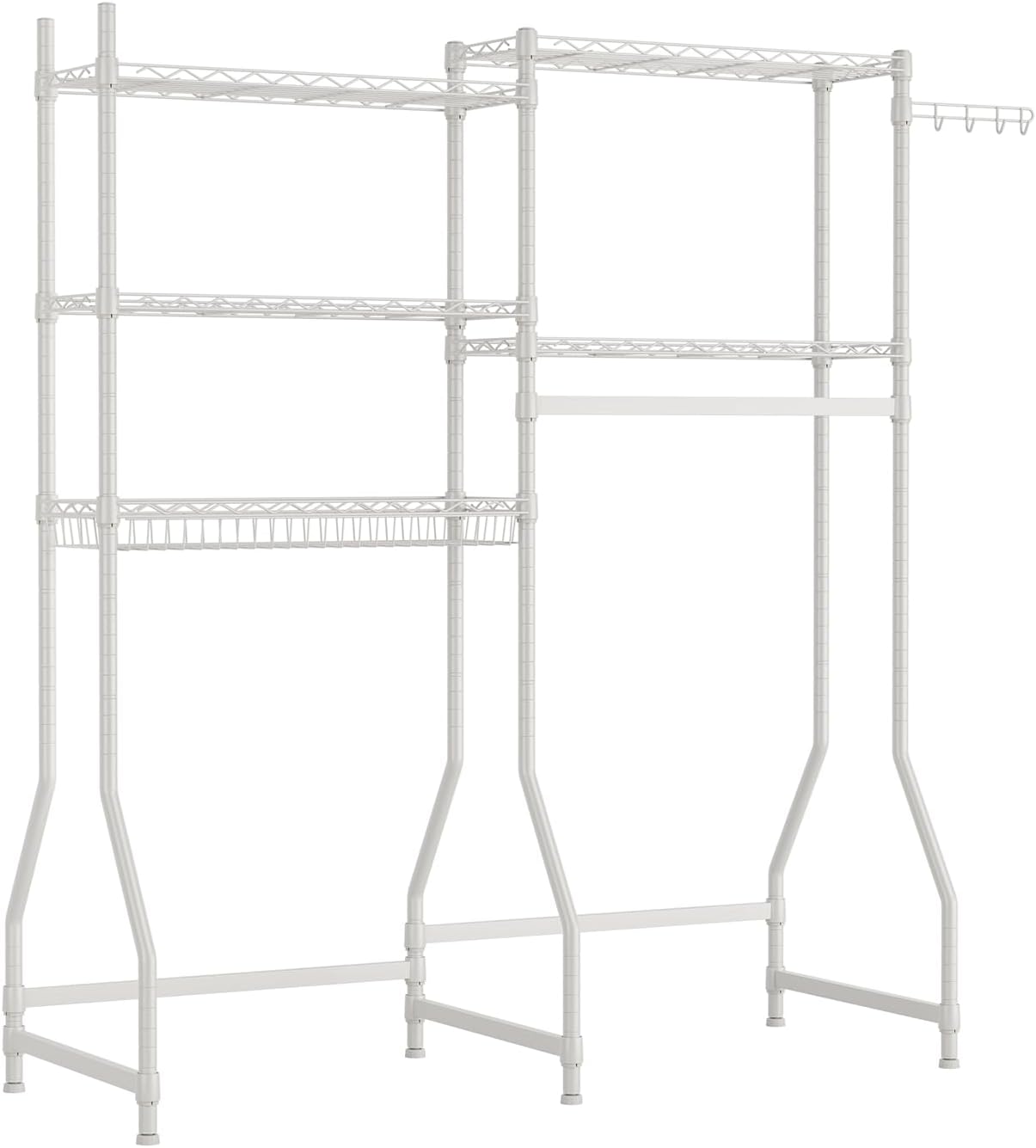 Golpart Laundry Organizer Shelves Over the Washer and Dryer Storage Shelf | Heavy Duty Laundry Room Organization Clothes Drying Rack Adjustable Height Wire Shelving and Wire Basket with Hanger Rod