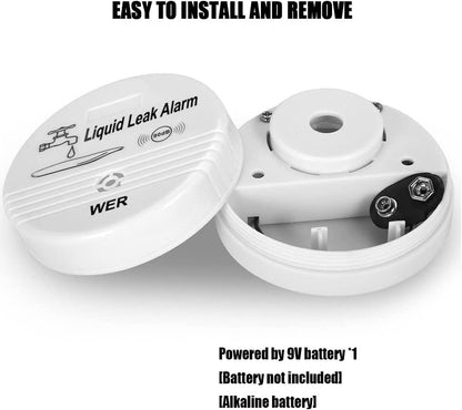 WER 90dB High-Sensitivity Water Leak Alarm, Liquid Overflow Detector Sensor | Battery-Powered Water Sensor for Kitchen, Bathroom, Basement, Laundry Room, Prevent Home Water Damage (Without Battery 2PC)