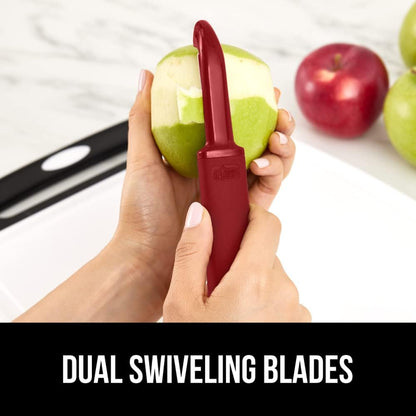 GORILLA GRIP® Patented BPA-Free Vegetable Peeler, Extra Sharp Swivel Stainless Steel Blades with Guard, Comfortable Soft Handle, Easily Peel Carrots or Fruit, Potato Eye Remover, Dishwasher Safe, Blue
