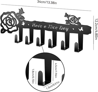 Dog Leash Holder for Wall, Extra Wide 6 Hook Key Rack with Pet Paw Print & Heart, Matte Black Rust-Proof Pet Organizer for Thick Leashes & Keys, Perfect for Mudroom & Entryway, Dog & Cat