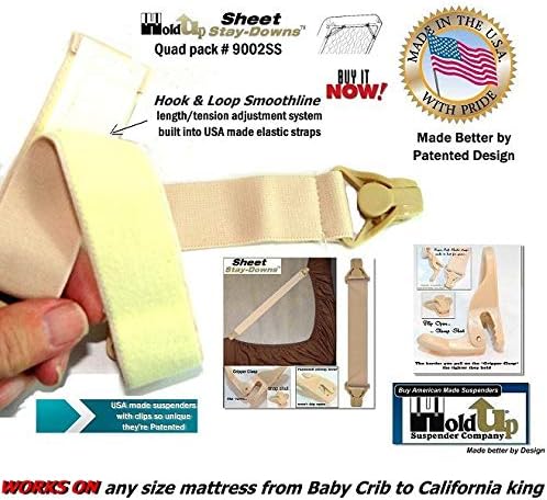 Holdup Bed Sheet Stay-Downs Short Quad USA Patented Plastic Gripper Clasps