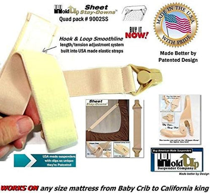 Holdup Bed Sheet Stay-Downs Short Quad USA Patented Plastic Gripper Clasps