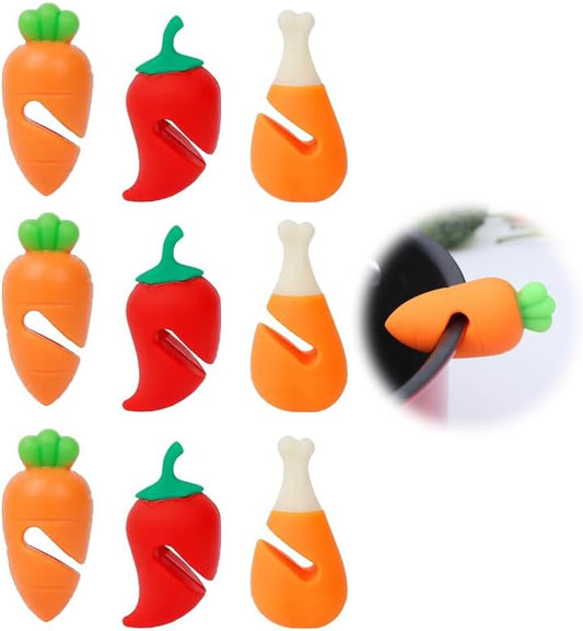 Silicone Pot Lid Lifter Set, Anti-Overflow Spill Stopper Kitchen Gadgets, Carrot Chili Gourd Shapes, Heat-Resistant, Multicolored, 9 Pieces