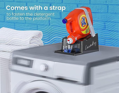 Skywin Liquid Laundry Detergent Holder Stand - 1 Pack - Black with Print | Easy Pouring, Rubber Feet, Angled Stand, Fabric Softener Dispenser for Laundry Room Organization & Storage