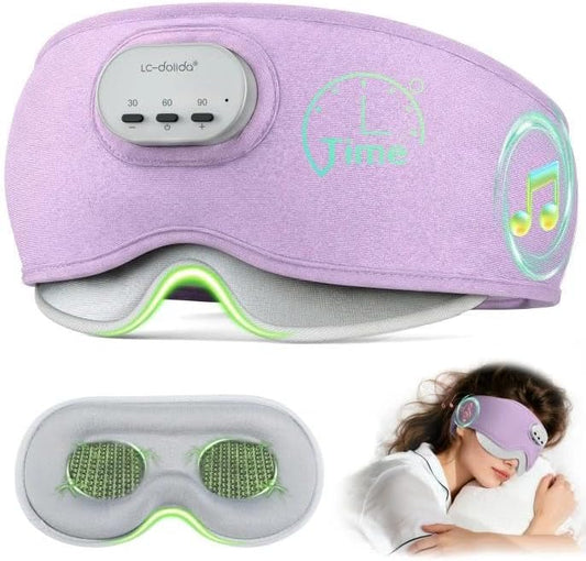 LC-dolida Voice Control Bluetooth Sleep Mask, Bamboo Cotton Bluetooth Sleep Headphones with 3D Zero-Pressure Cups and Timer Setting, Total Blackout Sleep Eye Mask for Side Sleepers (Purple)
