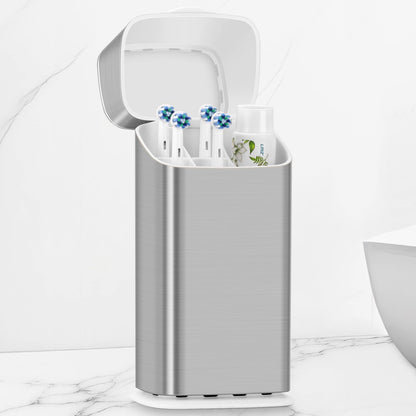 GFWARE Electric Toothbrush Holder with Cover, Ventilated & Drainage, Silver | Detachable 5 Slots Bathroom Organizer for Toothbrush & Toothpaste, Waterproof & Dustproof, Electric Toothbrushes Under 10 In