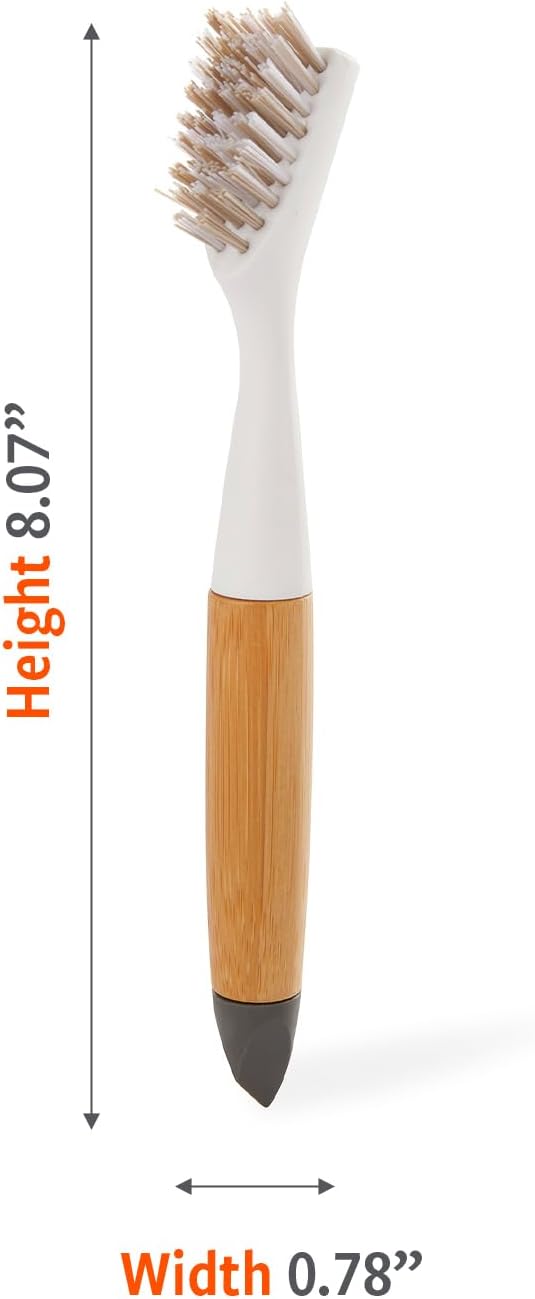 Full Circle Every-Crevice Detail Brush for Grout, White | Tough bristles & a sustainable bamboo handle reach deep into crevices, showers & grout