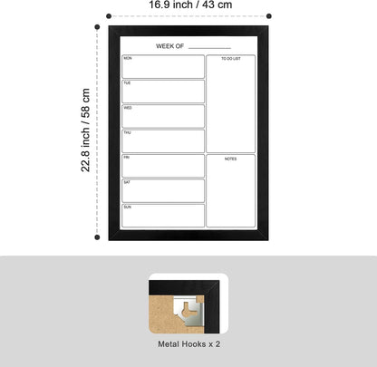 Weekly Dry Erase Whiteboard Calendar, 15.7"x11.8" Magnetic Surface Memo Board, Minimal Design Weekly Planner for Wall, Black Wood Frame Dry Erase Board for Office School Home(ZLBB-S-BK-2636)