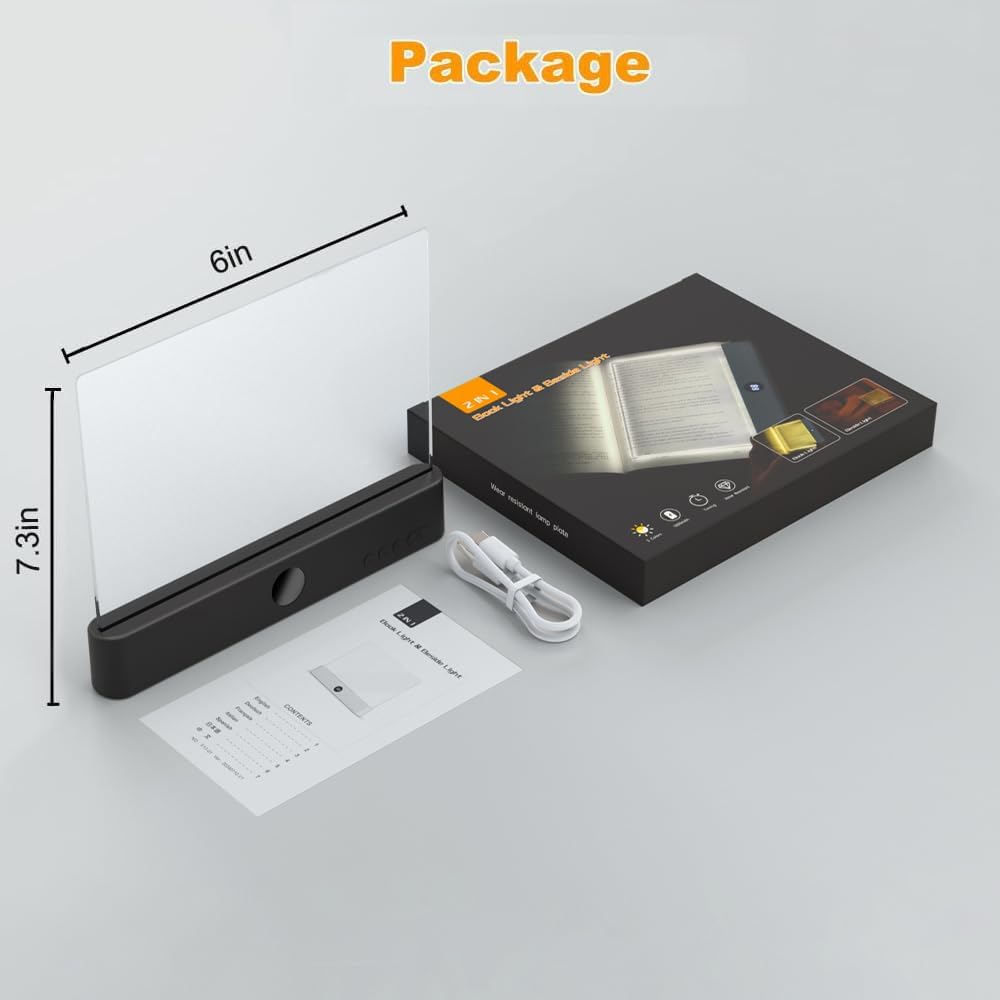 Amber Book Light, Rechargeable Clear LED Flat Reading Light with 3 Colors & Timer, Dimmable Panel Plate Lamp Book Full Page Light for Reading in Bed at Night, Funny Gifts for Readers Book Lovers