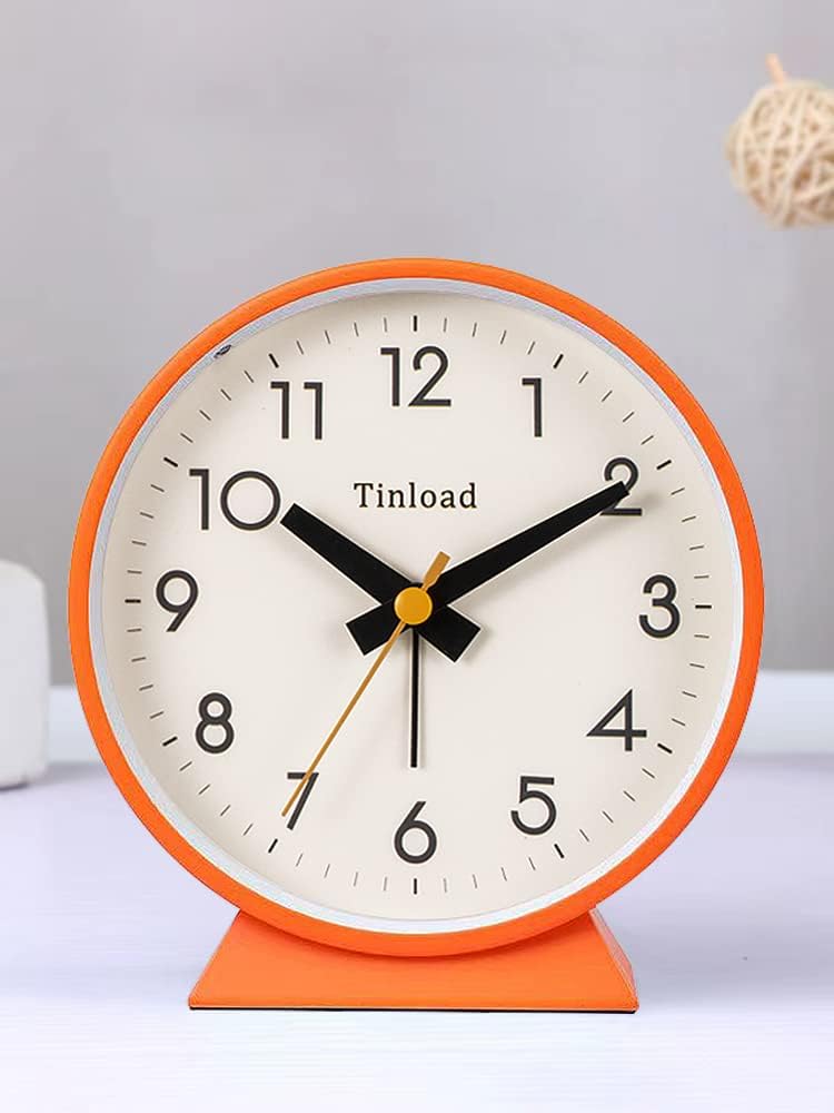 Tinload 4.5" Battery Operated Analog Alarm Clock, Small Silent Bedside Desk Clock with Night Light, Blue