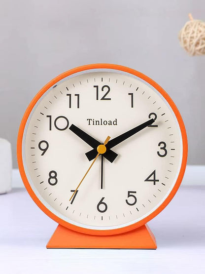 Tinload 4.5" Battery Operated Analog Alarm Clock, Small Silent Bedside Desk Clock with Night Light, Blue
