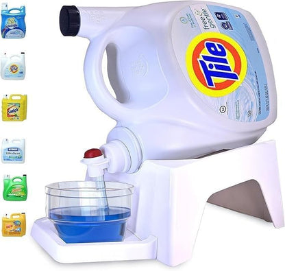 Liquid Laundry Detergent Holder Stand with Drip Tray - 1 Pack - Black | Easy Pouring, Rubber Feet, Angled Stand, Fabric Softener Dispenser for Laundry Room Organization & Storage