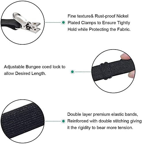 Adjustable Bed Sheet Straps Clips, Elastic Mattress Sheet Fasteners Holder and Suspenders, Grippers to Hold Sheet, Mattress, Sofa, Couch, Table Cloth, Recliner Ironing Board Cover and More