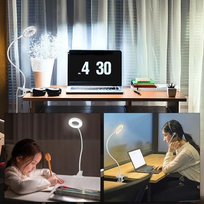 Woputne Desk Lamp Clip on Light for Bed Book Reading (Black) | 10 Dimmable Brightness 3 Light Modes Desk Lights for Home Office Clamp Bedside Lamp for Painting, Craft, Study