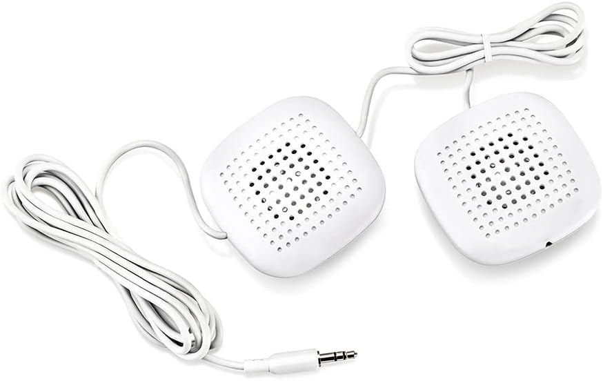 Sound Oasis Pillow Speakers, 2 UltraThin Stereo Speakers, Volume Control, Surround Sound for Music, Sleep, Tinnitus Masking, Connect to External Sound Source with 1/8" 3.5mm Headphone Jack Plug, White