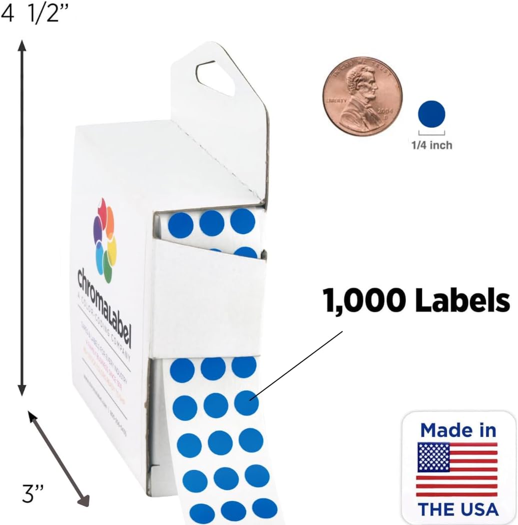 Dark Blue, Red & Yellow Dots, 1/4 Inch, 1000/Box Each Color | Writable Semi-Gloss Circle Labels in Dark Blue, Red and Yellow for Offices, Retail and Classrooms. Made in USA - Colors B