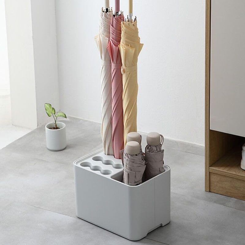 Umbrella Stand Holder with Drip Tray, 15-Slot Entryway Umbrella Organizer | Unlike Open Bins: 9 Round + 6 Square Slots Keep Umbrellas Separate and Upright; Removable Drip Tray; Compact Corner Design