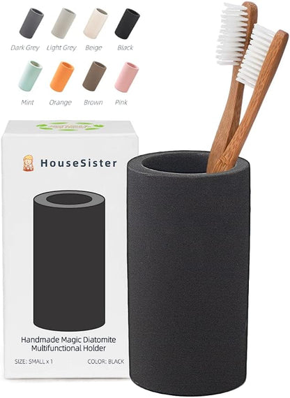 Fast-Drying Diatomite Toothbrush Holder - Bathroom Countertop Organizer Stand for Toothpaste, Makeup Brushes, Razors & Accessories (Dark Grey)