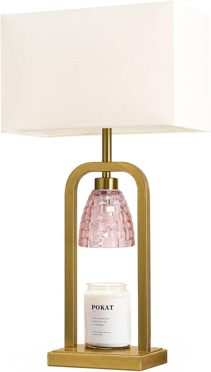 PoKat Gold Table Lamp Candle Warmer, Candle Warmer Lamp with Timer Dimmer, Wax Light Warming Table Lamp for Jar Candles, Modern Bedside Lamp for House Warming Home Decor Living Room, Bulb Included