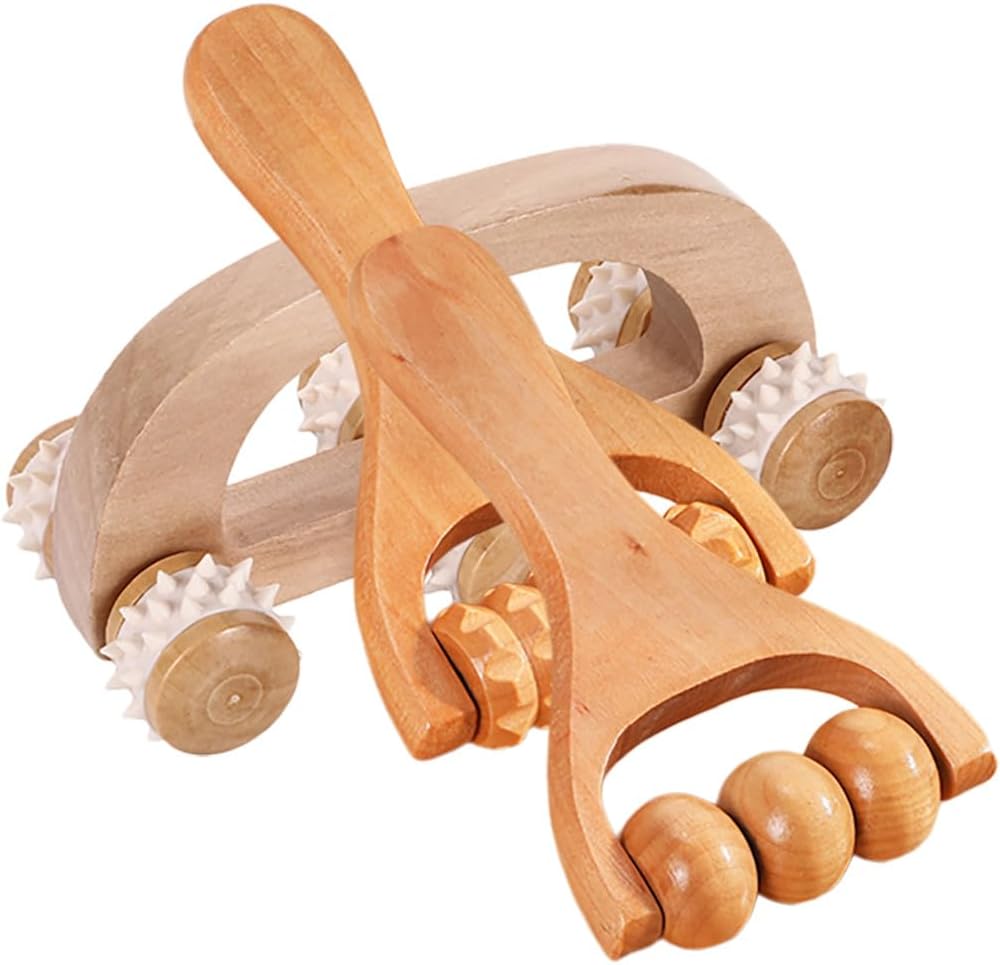 Lurrose Wooden Massage Roller Set 3Pcs Handheld Full Body Massager Tools for Foot Leg Back Pain Relief Portable Manual Massage Tool for Office Home Travel