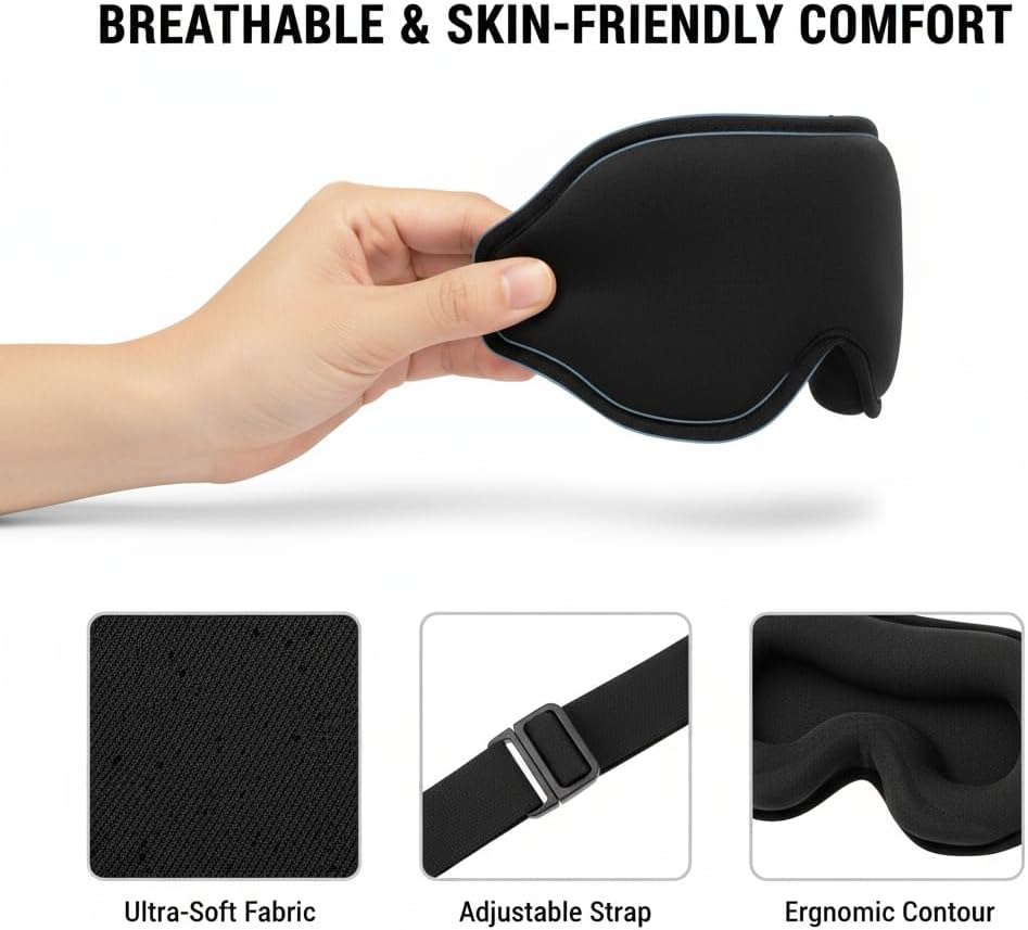 3D Zero-Pressure Sleep Mask with Cooling Gel | 100% Blackout Eye Cover for Puffy Eyes, Migraines & Dry Eyes | Hot & Cold Therapy for Deep Sleep & Relaxation