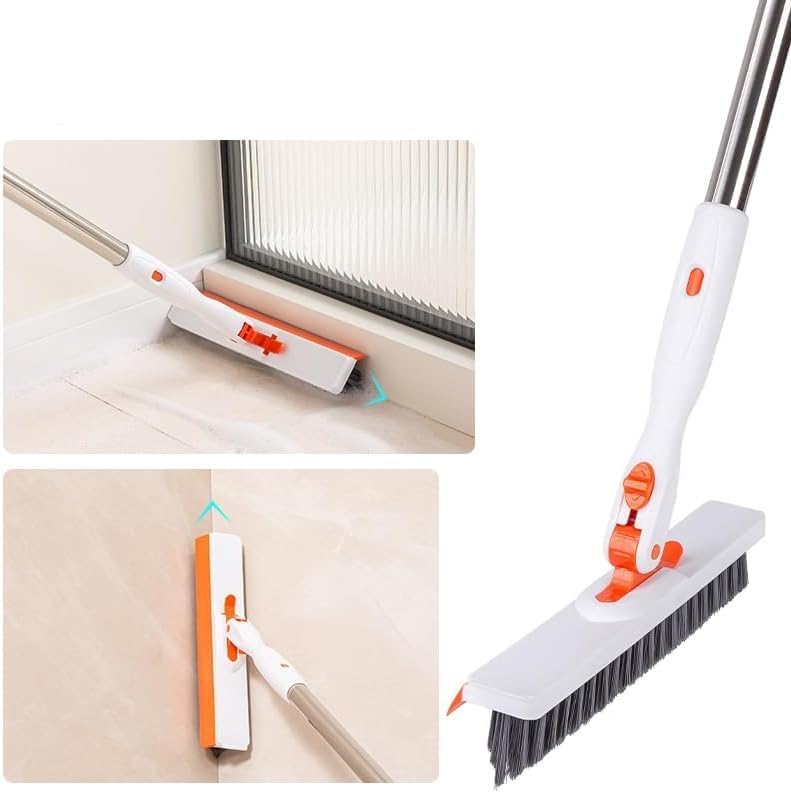 Grout Cleaning Brush with Adjustable Long Handle, V-Shaped Grout Scrub Brush for Tile Floors, 2 in 1 Stiff Bristle Scrub Brush for Crevice, Tile Line, Shower, Kitchen, Bathroom