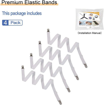 Adjustable Bed Sheet Straps Clips, Elastic Mattress Sheet Fasteners Holder and Suspenders, Grippers to Hold Sheet, Mattress, Sofa, Couch, Table Cloth, Ironing Board Cover, Black