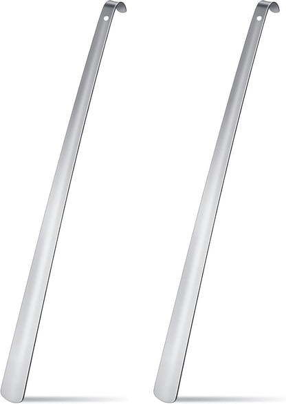 2 Pcs 31.5'' Extra Long Metal Shoe Horn for Elderly, Silver | Shoehorn Dressing Stick for Senior Disabled Men Women Limited Mobility, Standing Reach Assist, No Bending Needed