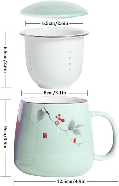 ZooBoo Porcelain Tea Mug With Infuser Lid 12oz Loose Leaf Tea Cup | Gift Box Packaging Makes This Tea Cup An Ideal Choice For Tea Lovers, Home, Office Use