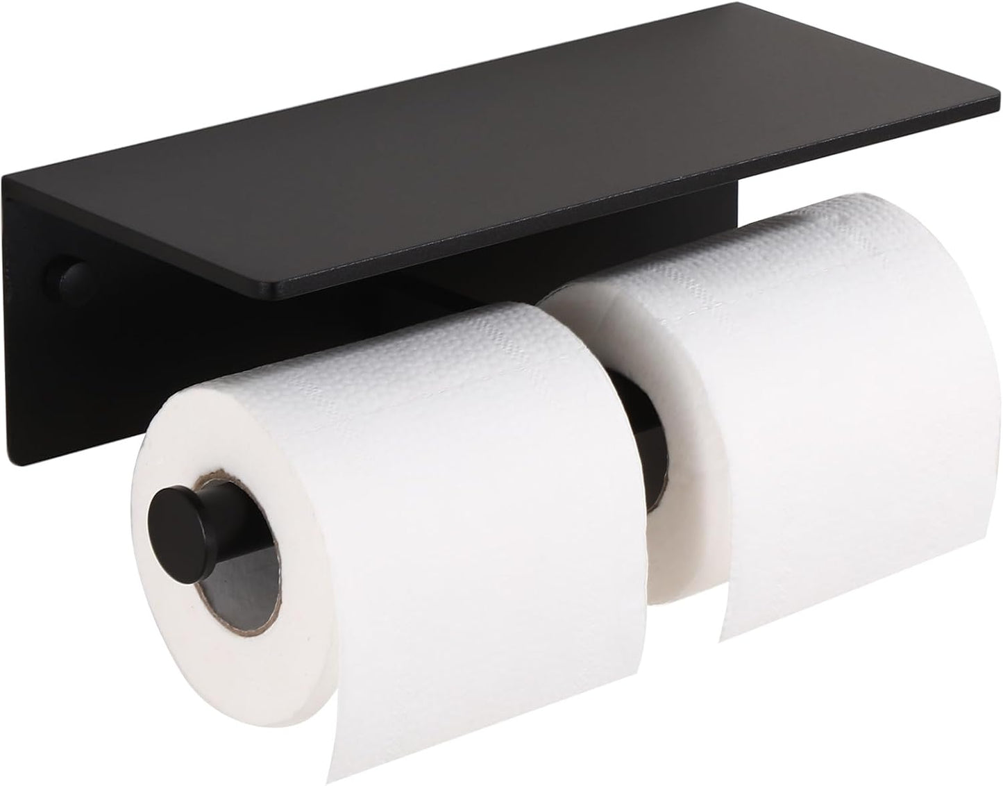 Toilet Paper Holder with Shelf, Adhesive or Screw Wall Mount Toilet Roll Holder for Bathroom, Rustproof Solid Aluminum Commercial Toilet Tissue Holder with Storage, Brushed Nickel