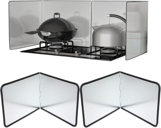 2PCS Grease Splatter Guard, Stainless Steel Stove Oil Splash Guard | 12×16 Inch Foldable Double-sided Splatter Screen for Frying Pan Kitchen Wall Screen Baking Protector