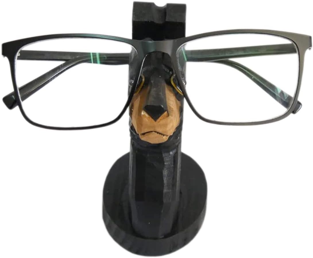 Red Dollar Handmade Wood Carved Animal Eyeglass Holder, Cute Sunglasses Display Stand, Nightstand Home Office Desk Decor, Christmas Holiday New Year Business Gift for Men Women Adults (Dog)