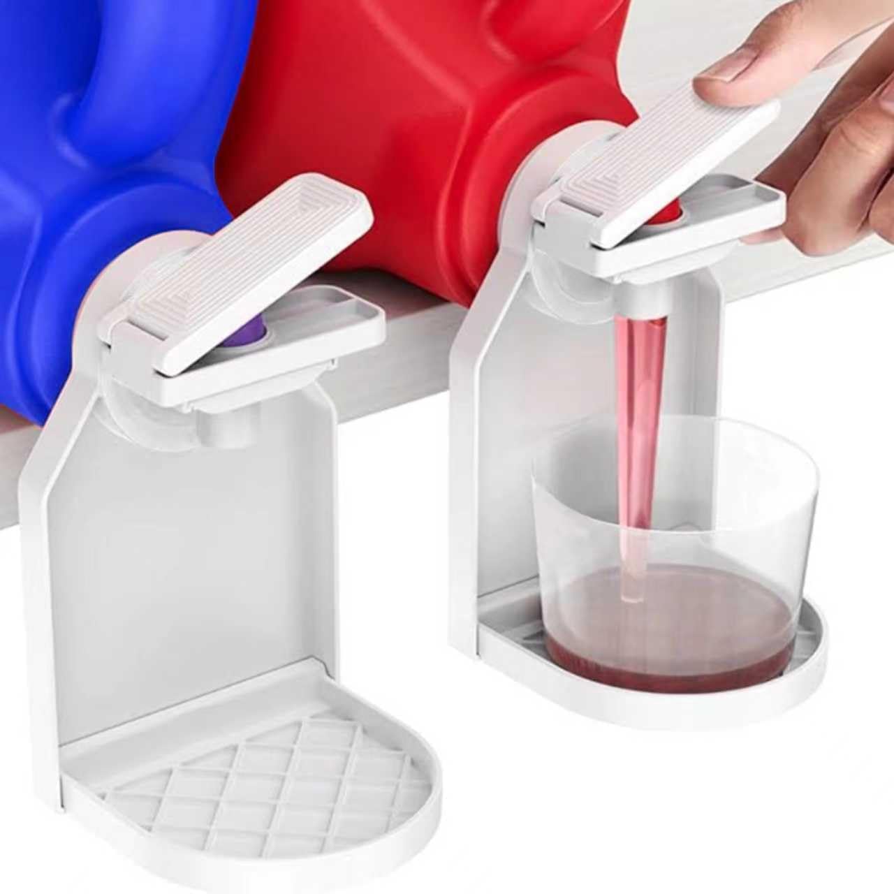 2 Pack Laundry Detergent Holder & Organizer with Plastic Drip Catcher - One-Hand Operation, Easy-Clean Tray, Sturdy ABS for 1.7'' Nozzles