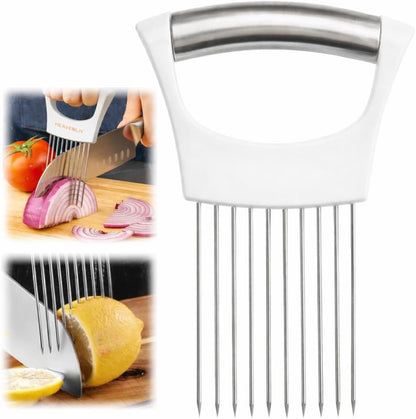 Onion Holder Slicer with Stainless Steel Blades, Vegetable Chopper for Tomato, Potato, Avocado, Lemon, Food Cutting Assistant Tool