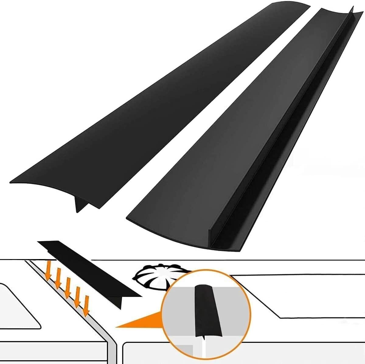 2 Pcs Silicone Stove Counter Gap Cover Oven Guard Seal Slit Strip Kitchen (Clear, 25 Inch)