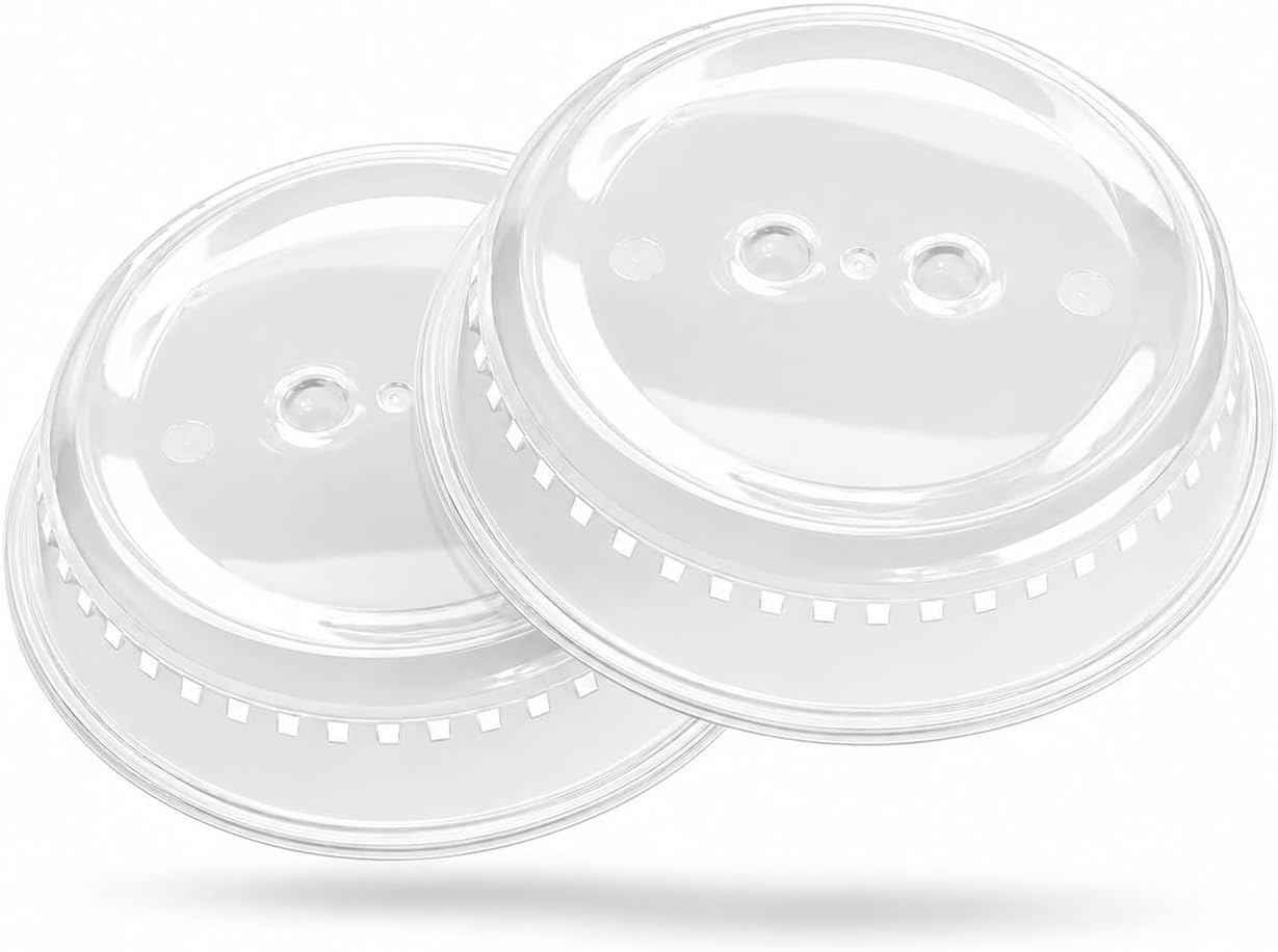 TRITFIT 2 pack Classic Microwave splatter cover 10.5 inch, BPA free clear food cover with steam vents, dishwasher safe, easy grip handle, Anti-splatter microwave cover for food heating
