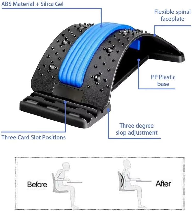 Adjustable Back Stretcher with 3 Levels Lumbar Traction Device with Acupressure Points for Lower Back Pain Relief, Spine Alignment, Flexibility & Daily Support