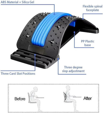 Adjustable Back Stretcher with 3 Levels Lumbar Traction Device with Acupressure Points for Lower Back Pain Relief, Spine Alignment, Flexibility & Daily Support