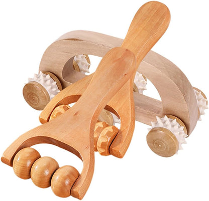 Lurrose Wooden Massage Roller Set 3Pcs Handheld Full Body Massager Tools for Foot Leg Back Pain Relief Portable Manual Massage Tool for Office Home Travel