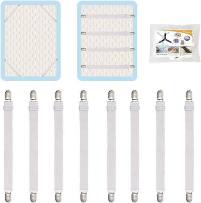 Adjustable Bed Sheet Straps Clips, Elastic Mattress Sheet Fasteners Holder and Suspenders, Grippers to Hold Sheet, Mattress, Sofa, Couch, Table Cloth, Recliner Ironing Board Cover and More
