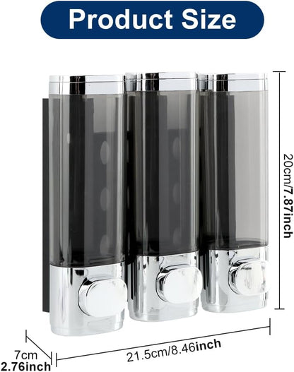 Shampoo and Conditioner Dispenser 3 Chamber No Drill Shower Soap Dispenser Wall Mounted, Shampoo Dispenser for Shower Wall Body Wash Dispenser for Bathroom Toilet Hotel Kitchen